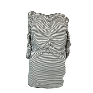Max Studio Top Womens Sz S Gray White Striped‎ Ruched Boat Neck Stretch